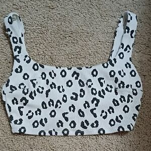 Aerie White and Black Leopard Print Sports Bra